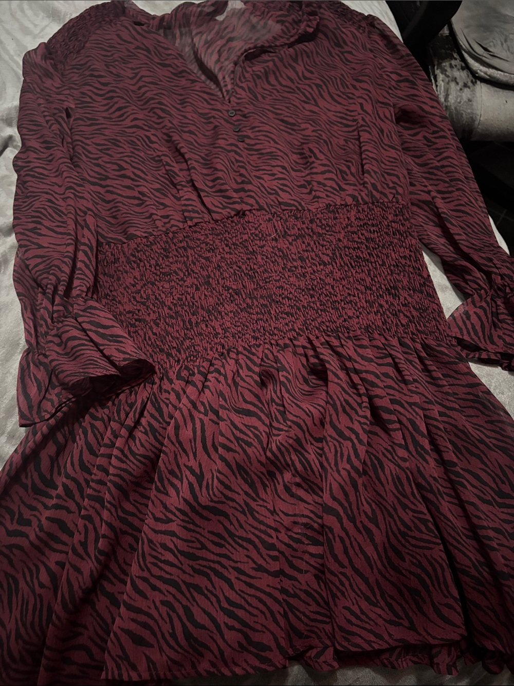 Zara Burgundy and Black Zebra-Print Long Sleeve Dress